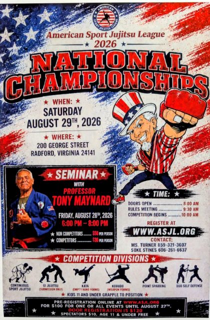 ASJL 2026 National Championships flyer: Saturday August 29, 200 George Street, Radford VA