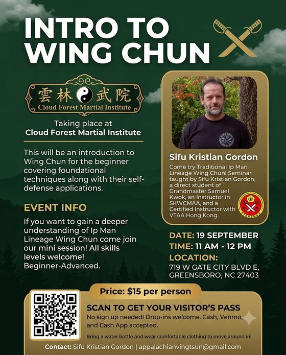 Intro to Wing Chun seminar flyer - Saturday Sep 19